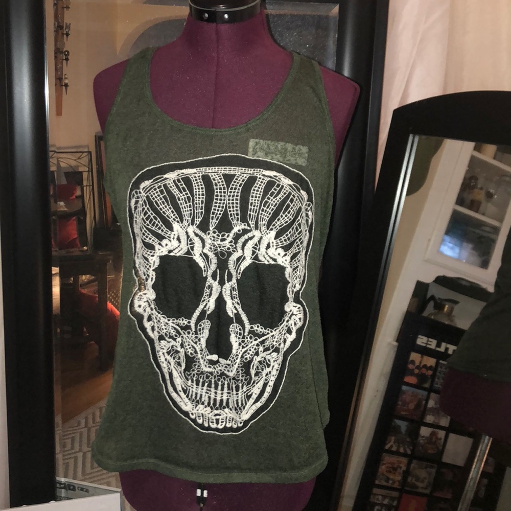 Green mesh racer back skull tank top
